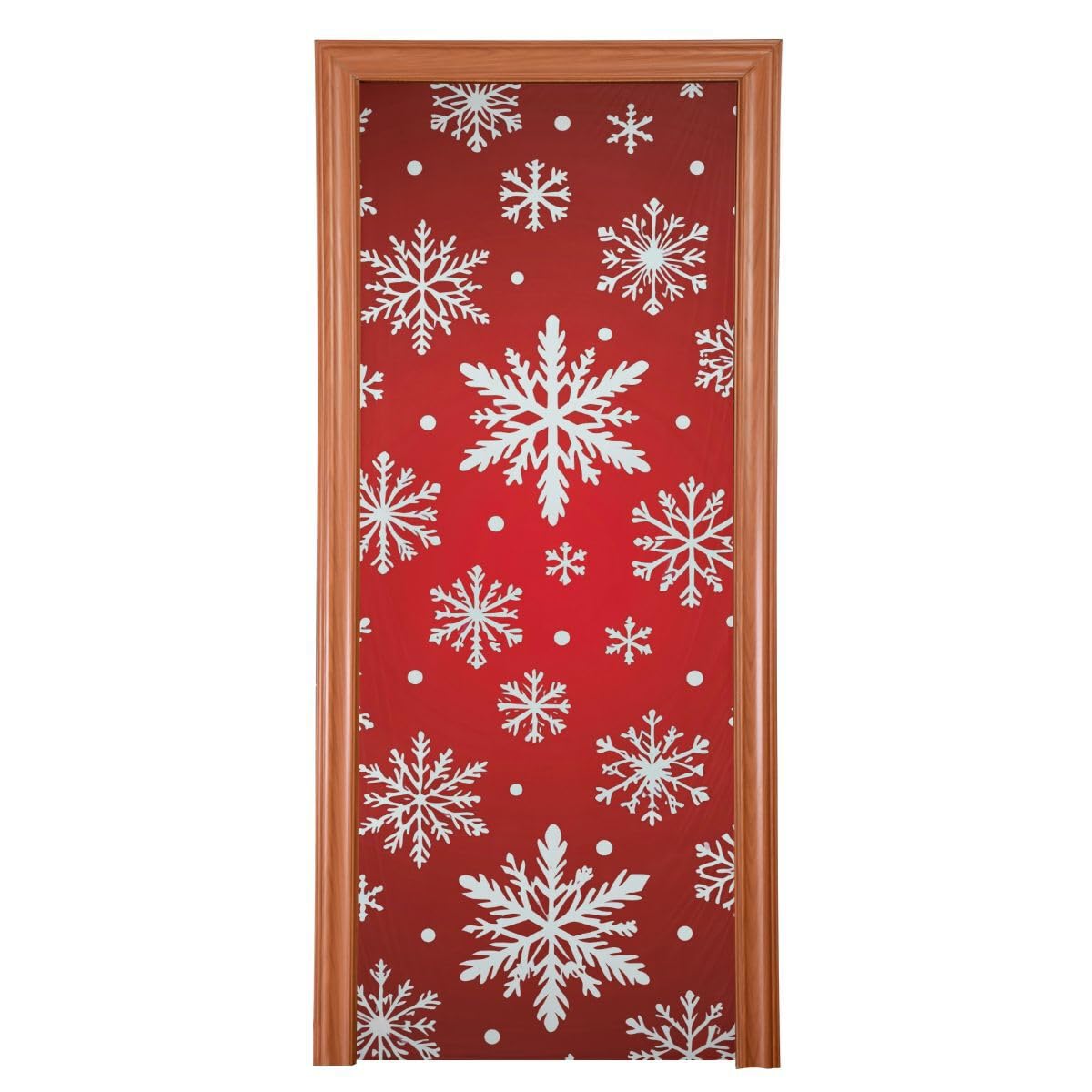 Qilmy front view door cover showing full snowflake print and neat fit