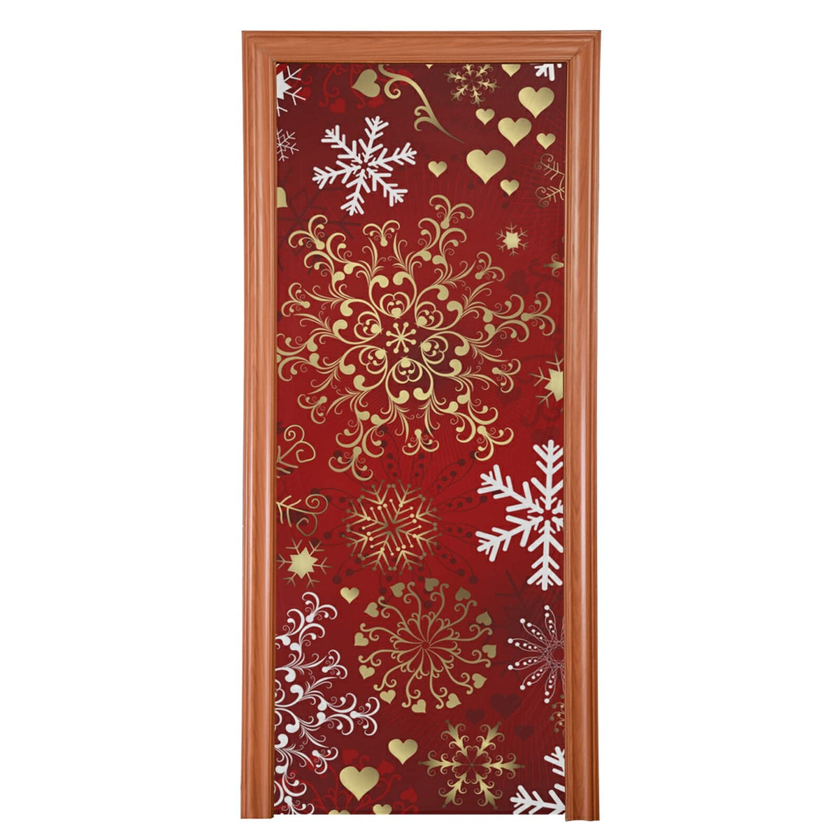Qilmy front view snowflake door cover showing festive entrance appeal