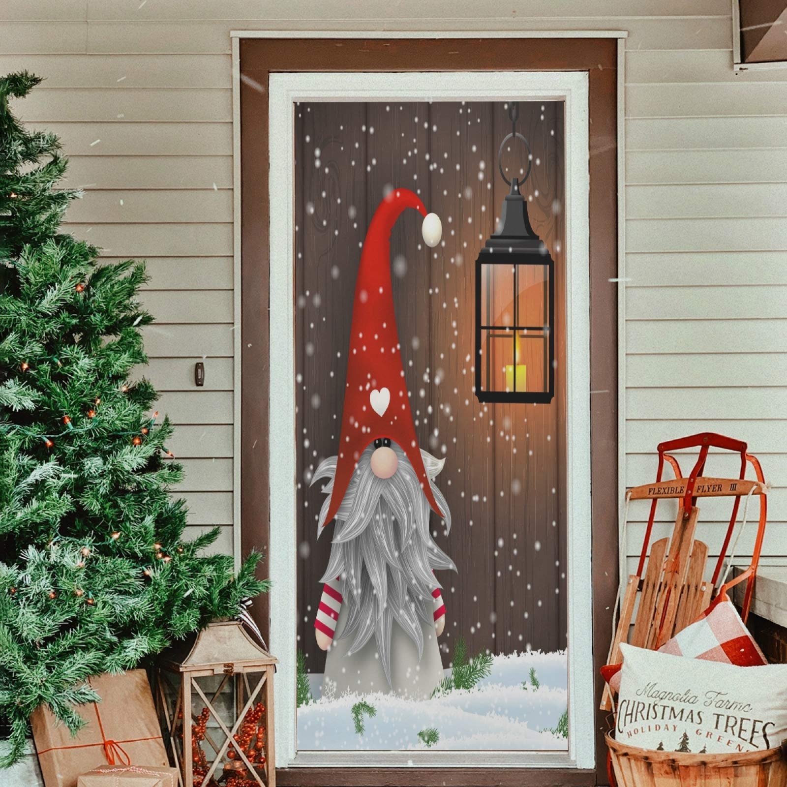 Qilmy size comparison with person showing fit on a standard door
