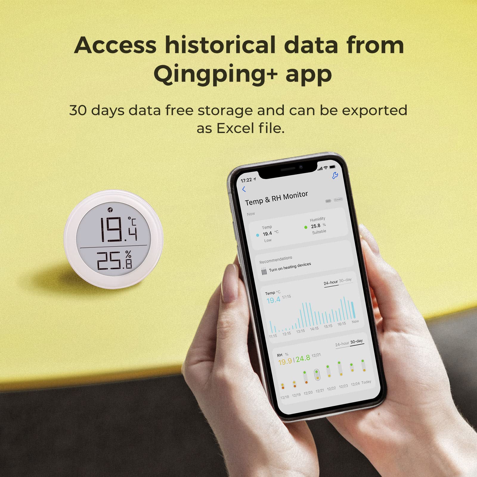qingping next to HomePod mini showing size comparison and HomeKit compatibility benefit