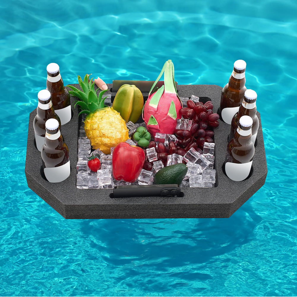 Qinyoung floating tray front view showing six drink holders and stable design
