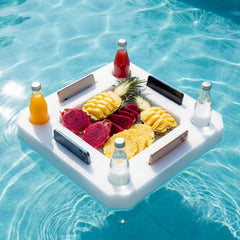 Qinyoung front view of white floating tray showing four drink holders and surface
