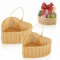 Qinyoung front view of two heart wicker baskets showing romantic presentation benefit