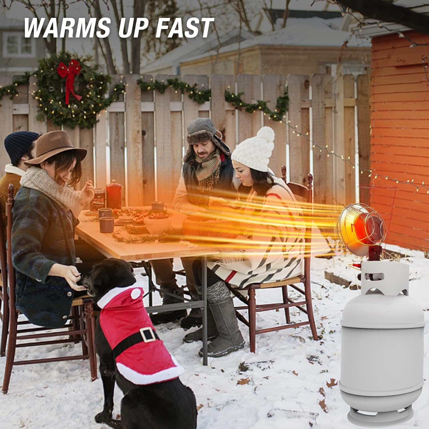 QIOMALA heater in patio lifestyle scene providing cozy outdoor comfort
