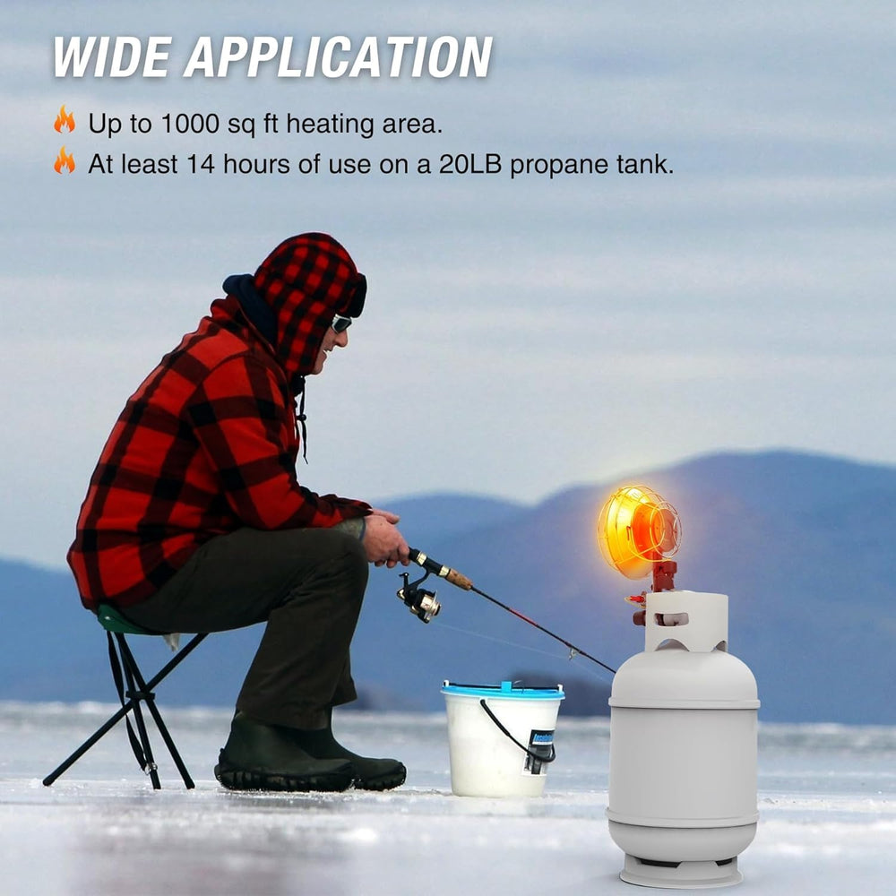 QIOMALA heater mounted on propane tank ready for portable outdoor use