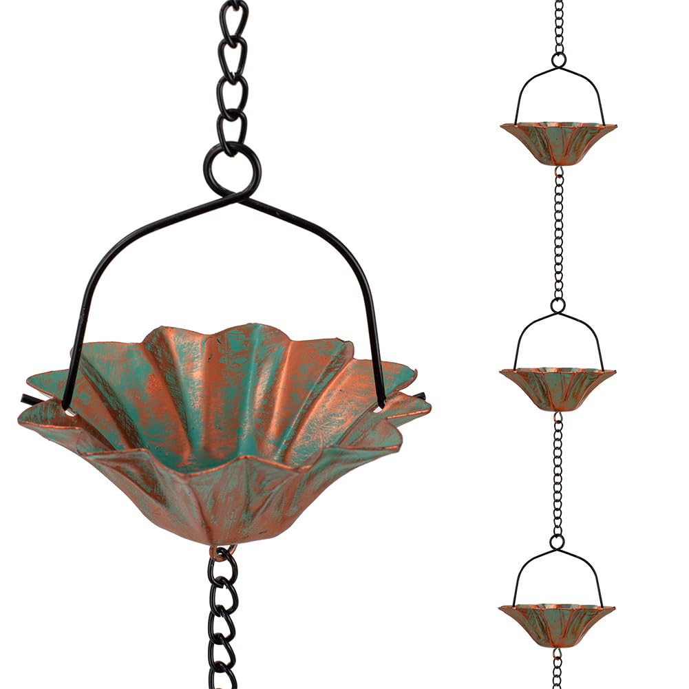 Qipade front view lotus rain chain showing elegant vertical water flow benefit