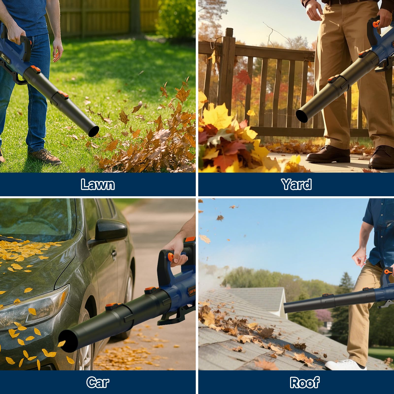 QIYORL in use clearing leaves on lawn demonstrating effective debris removal