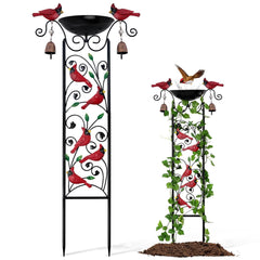 Qmetalart trellis front view shows red cardinals and stable garden support