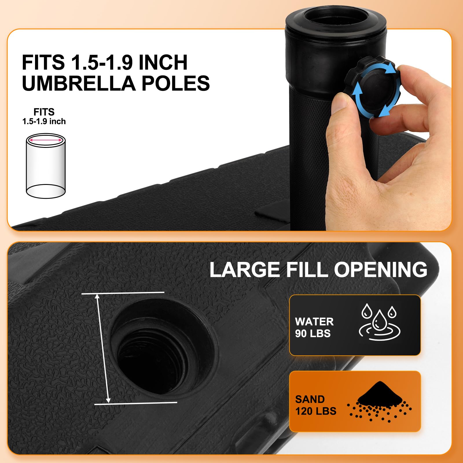 QNCZ base with a standard umbrella pole for scale, showing universal fit benefit