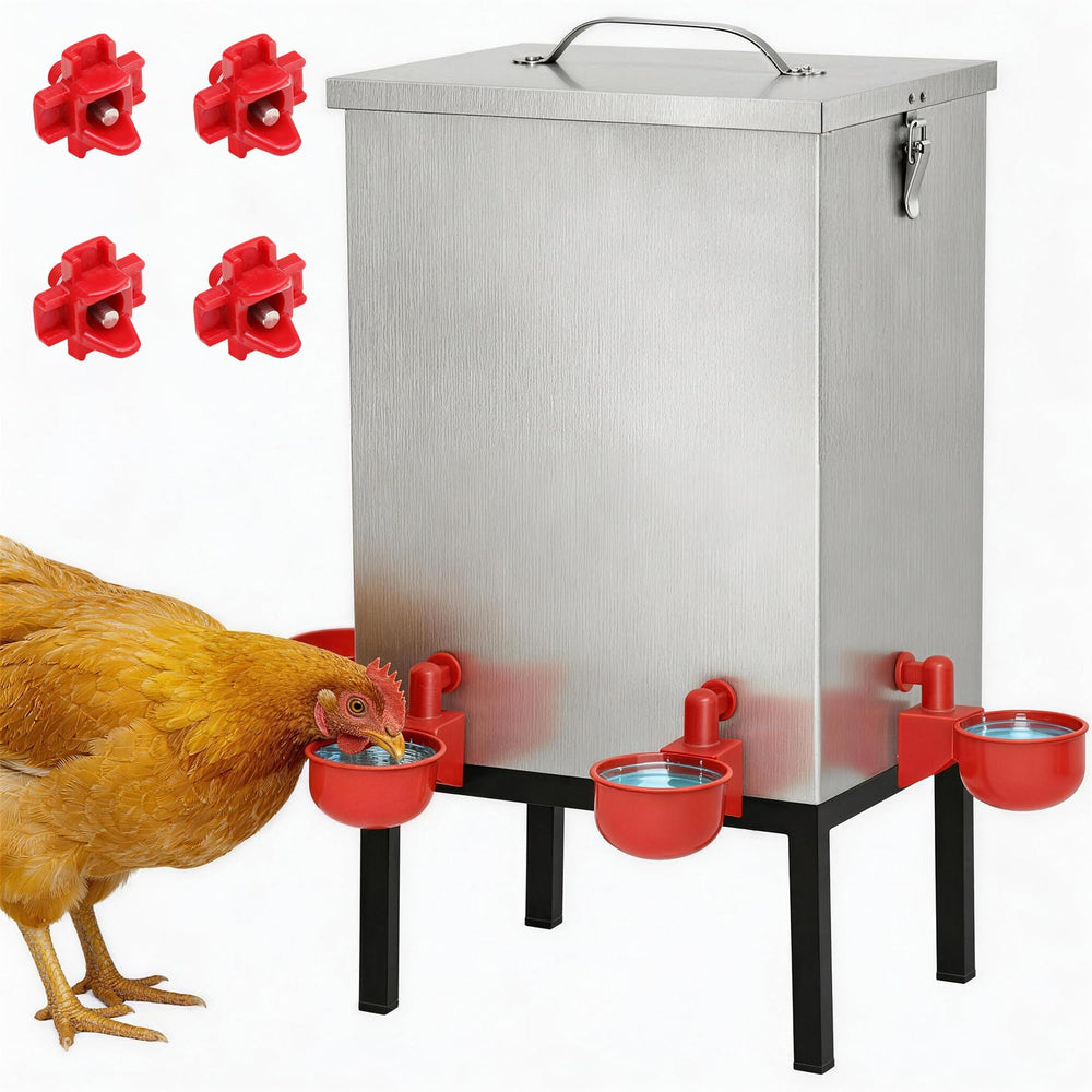 Qnemaei front view stainless waterer showing durable design and easy refill benefit
