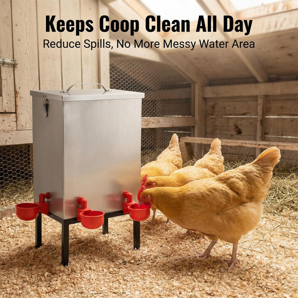 Qnemaei lifestyle backyard poultry setting showing tidy coop and happy birds