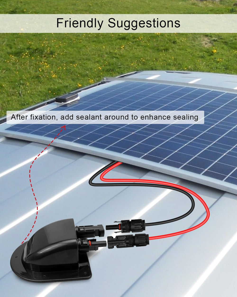 QNHEAY installation on RV roof highlighting convenient panel connection