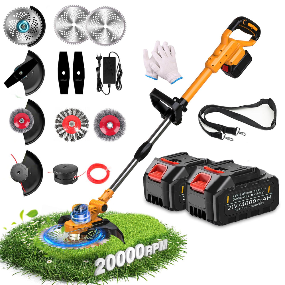 Qogtxka front view of assembled weed wacker showing compact design and versatility