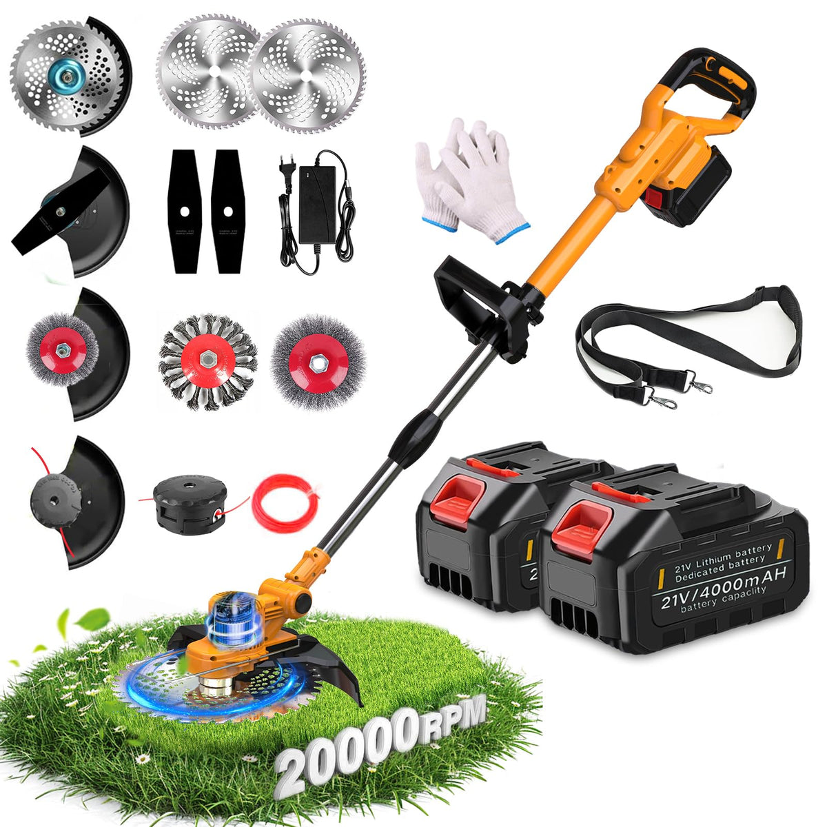 Qogtxka front view of assembled weed wacker showing compact design and versatility