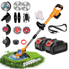 Qogtxka front view of assembled weed wacker showing compact design and versatility