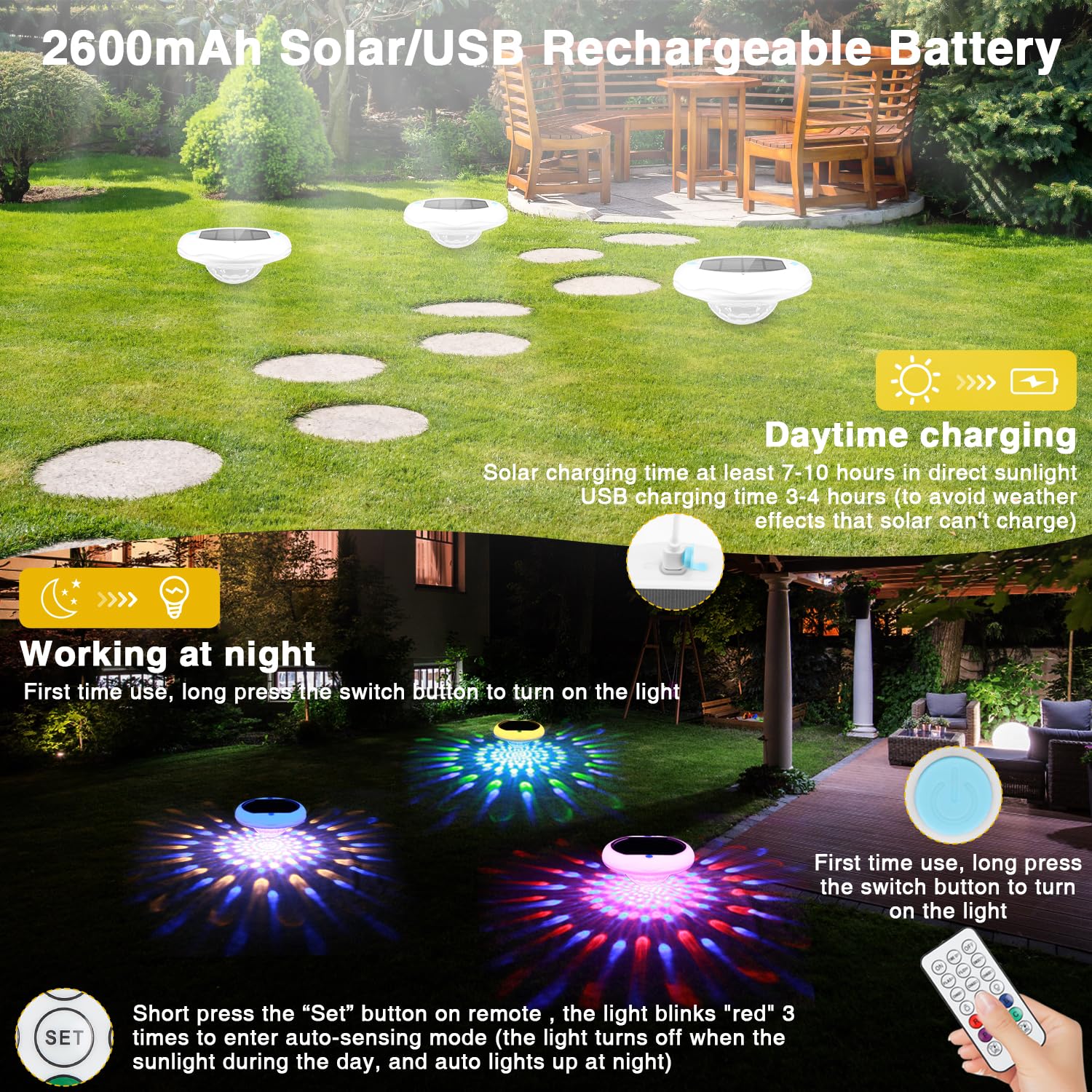 QOLNBY lights floating in pool at night adding colorful ambiance for parties