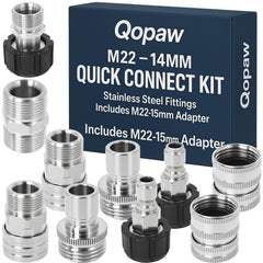 Qopaw front view of 10-piece kit showing complete stainless steel set and quick identification