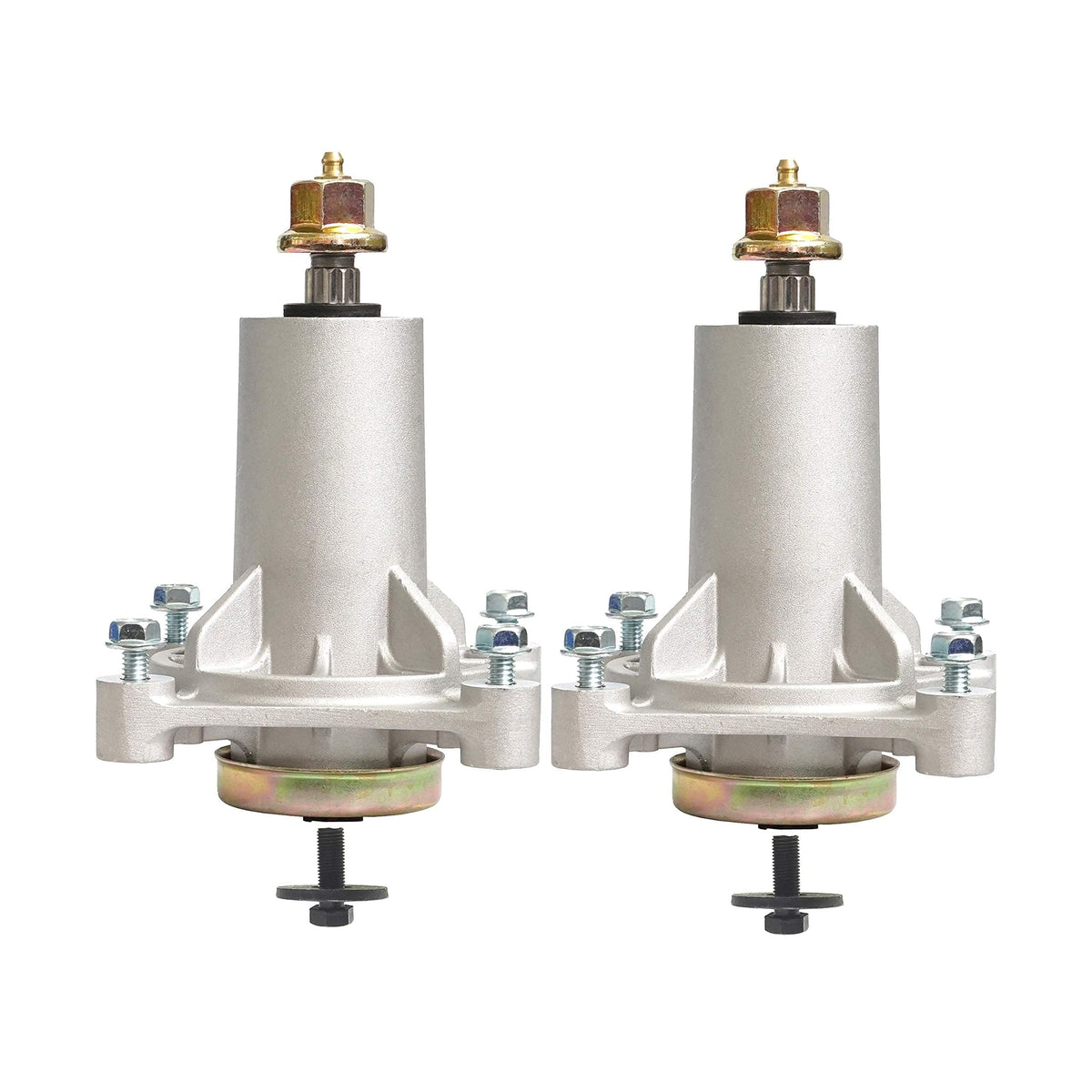 q&p spindle assembly front view showing mounting flange and shaft for easy replacement