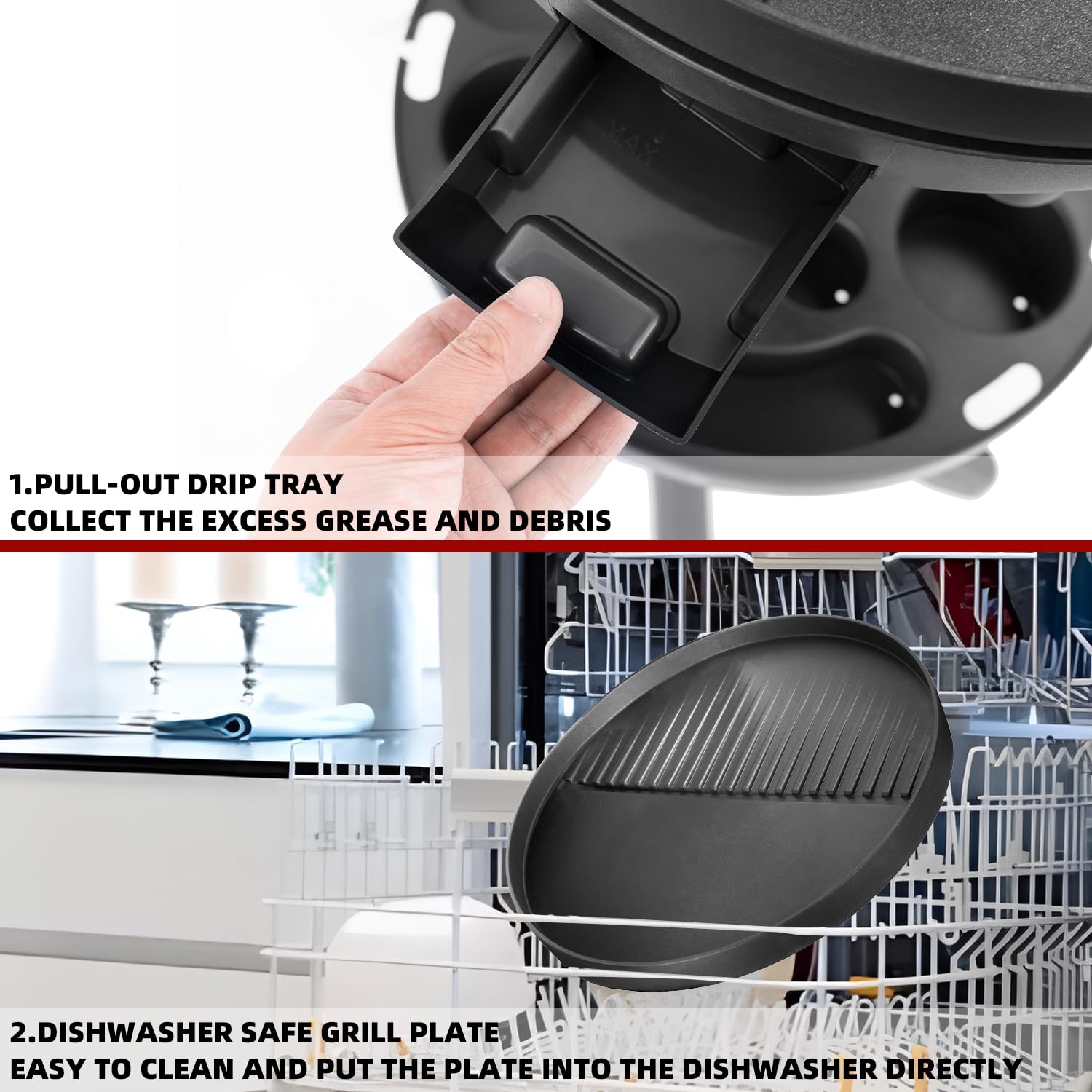 QPMR pulled-out drip tray showing grease capture for simple disposal