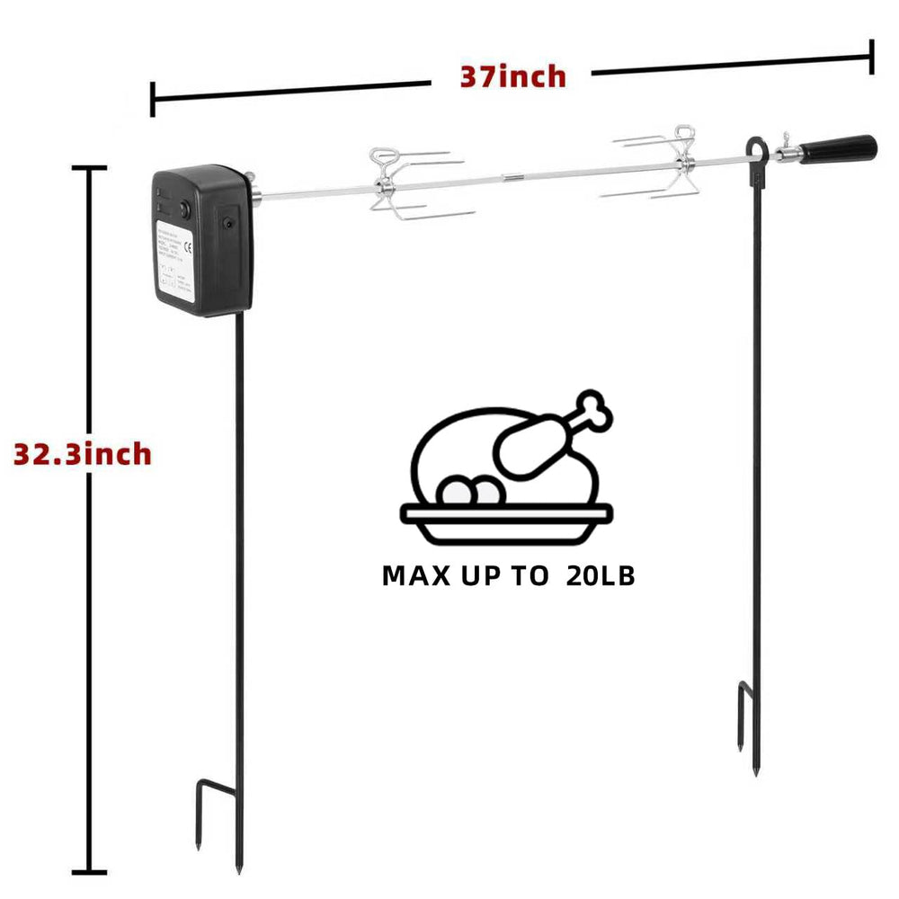 QPMR stainless-steel 37-inch spit rod close-up for durable even roasting