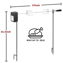 QPMR stainless-steel 37-inch spit rod close-up for durable even roasting