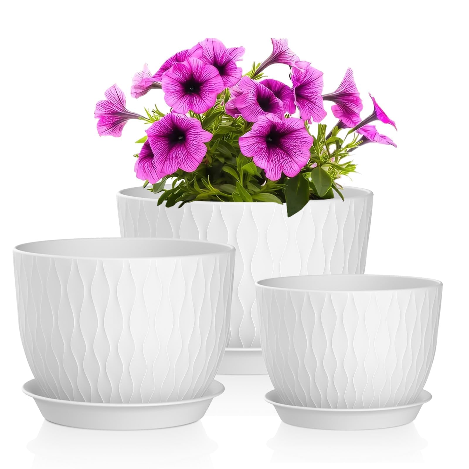 QRRICA front view of three white pots showing clean design and coordinated sizes