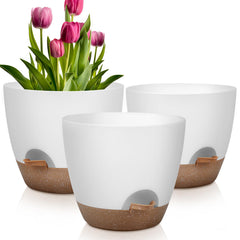 QRRICA front view of three white planters showing modern matte finish and sizes