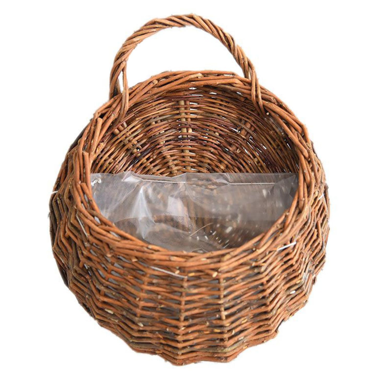 QRZLP front view of wicker hanging basket showing rustic appeal and easy hanging
