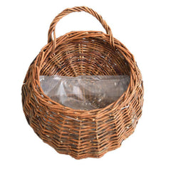 QRZLP front view of wicker hanging basket showing rustic appeal and easy hanging