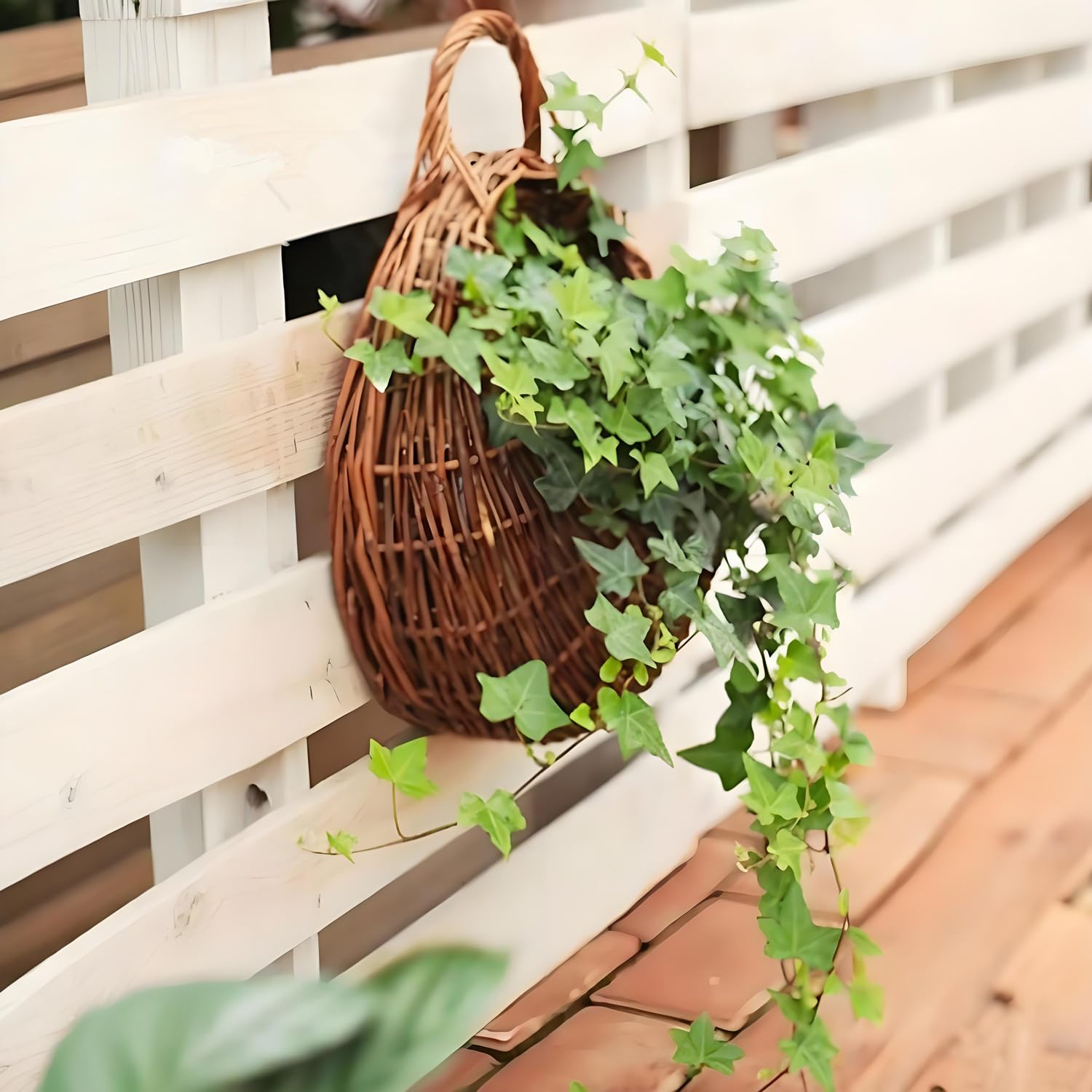 QRZLP basket planted with trailing greenery creating vertical garden benefit
