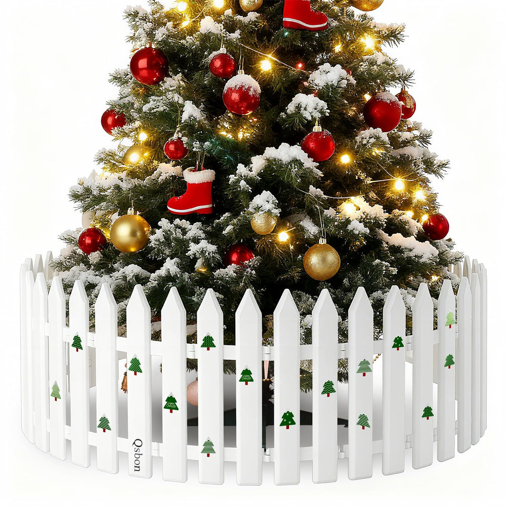 Qsbon front view of white picket fence panels showing neat holiday barrier benefit