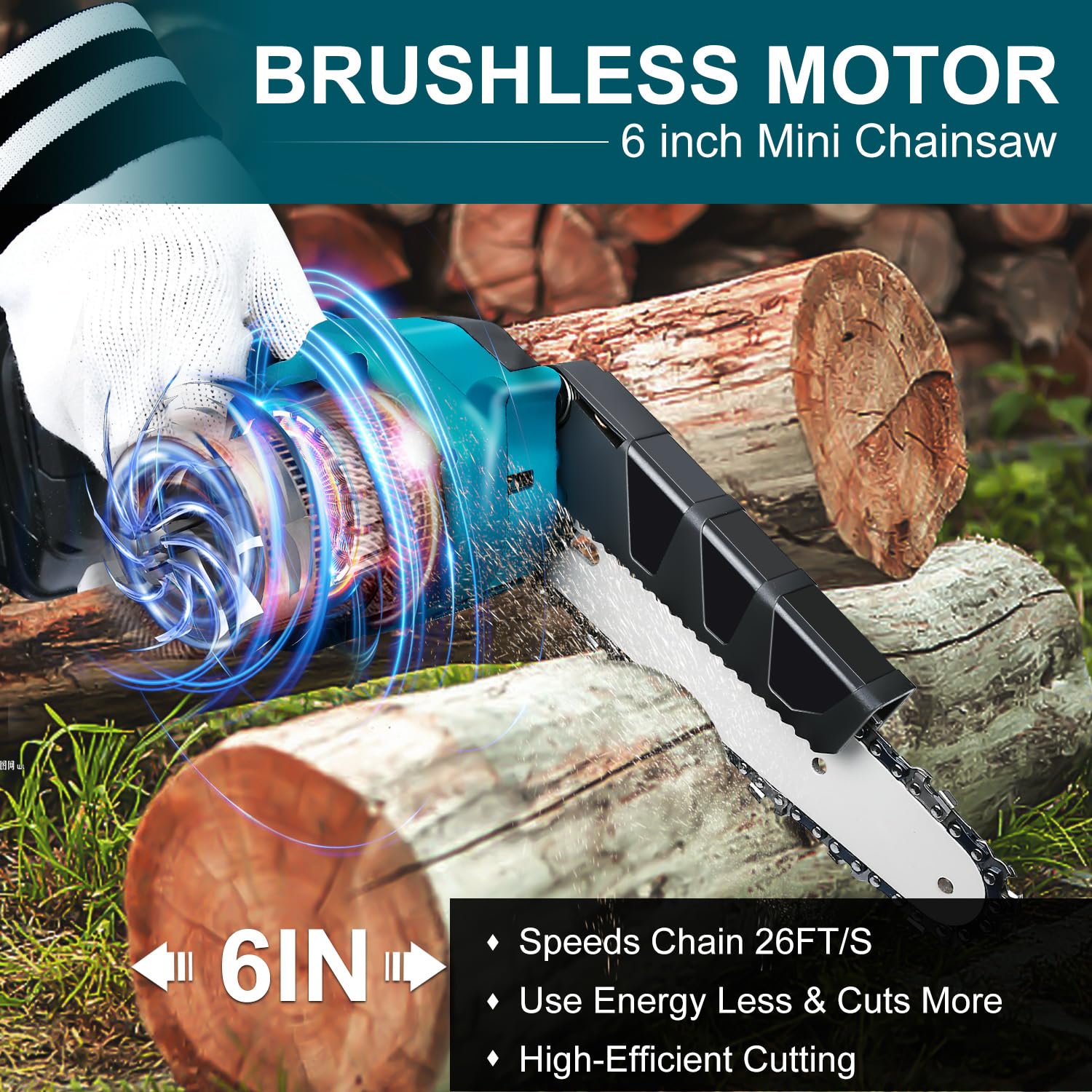 QSDXNYDC guide chain and 6-inch bar detail highlighting durable cutting edge