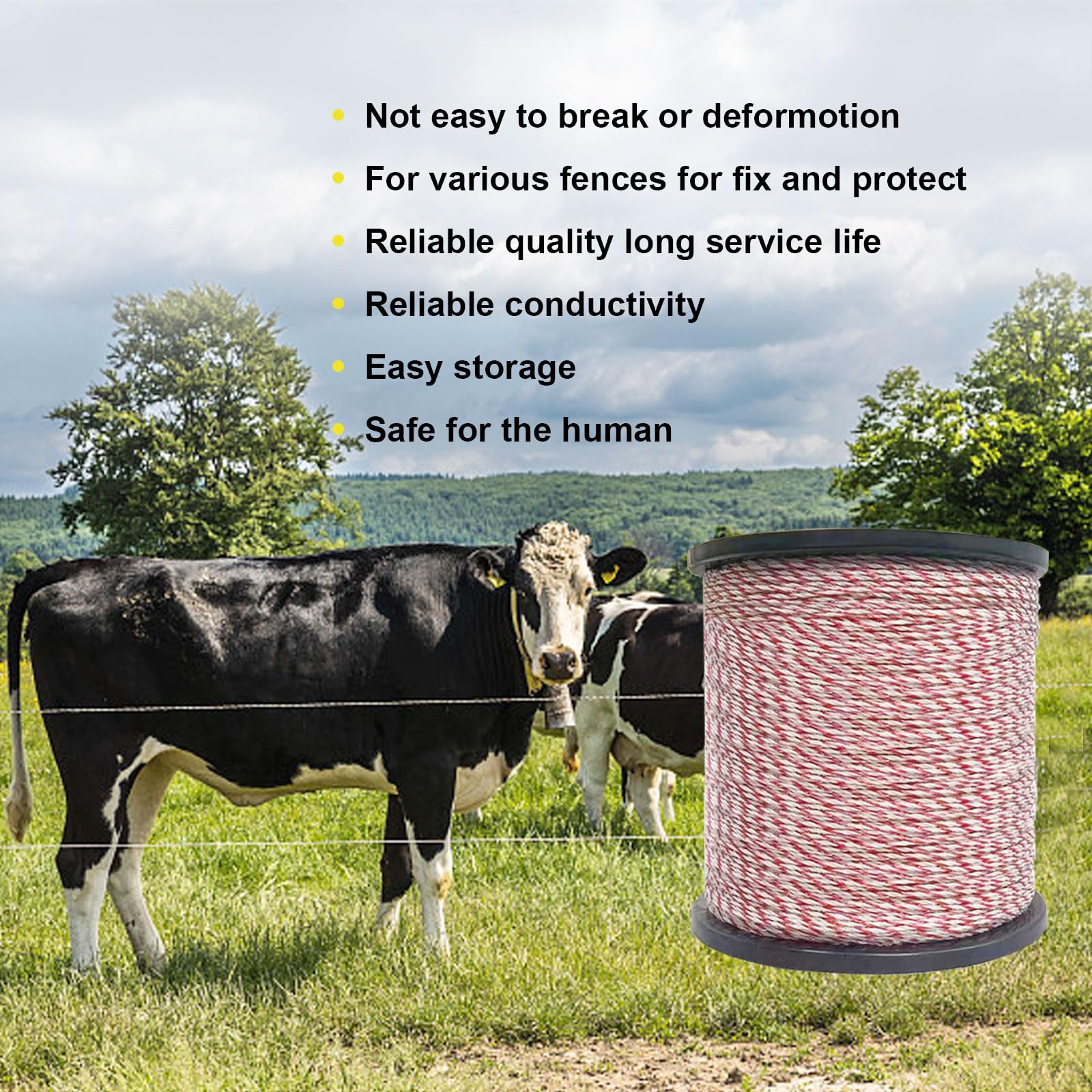 QSHOHSQ polywire in use as temporary fence keeping livestock contained