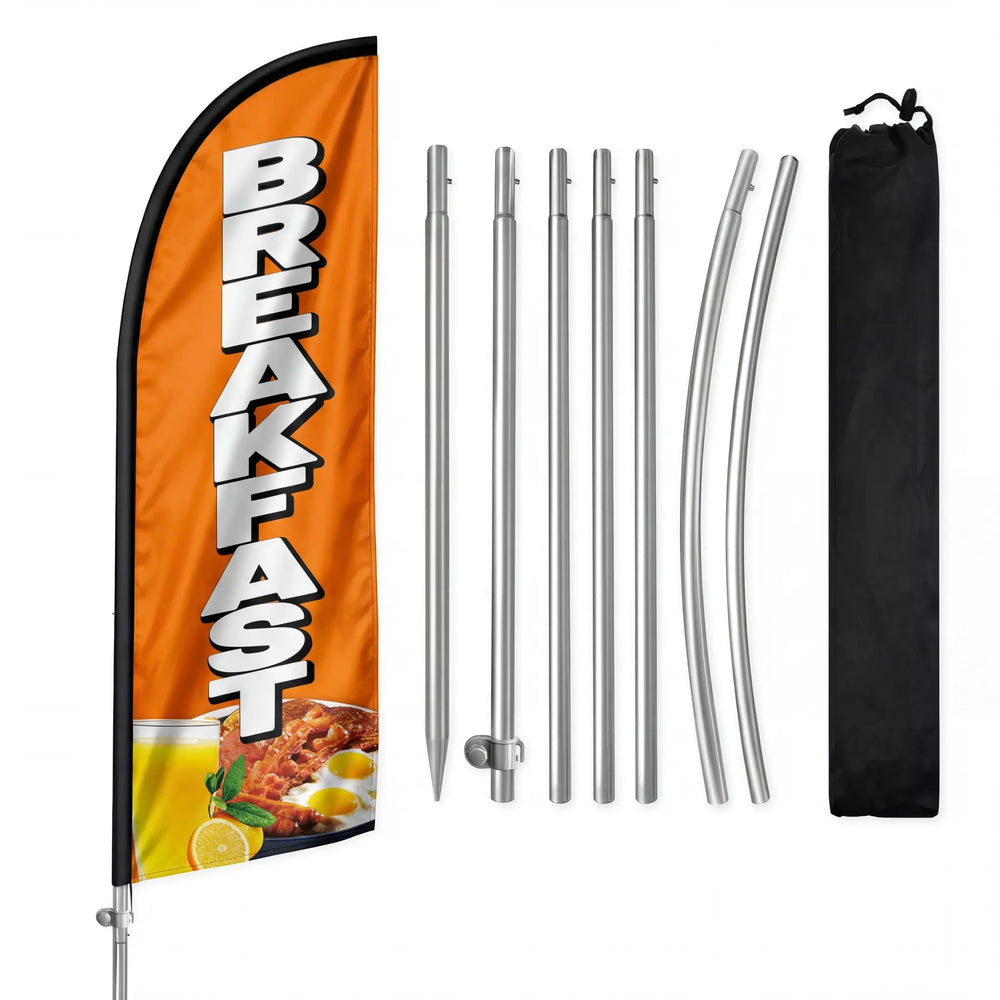 QSUM front view of breakfast flag showing bold text for instant attraction