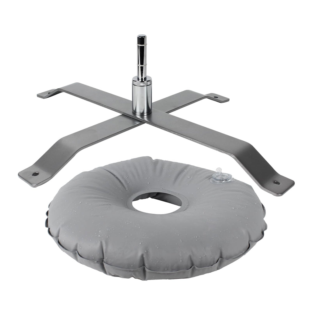 QSUM cross base front view showing stable footprint and durable finish