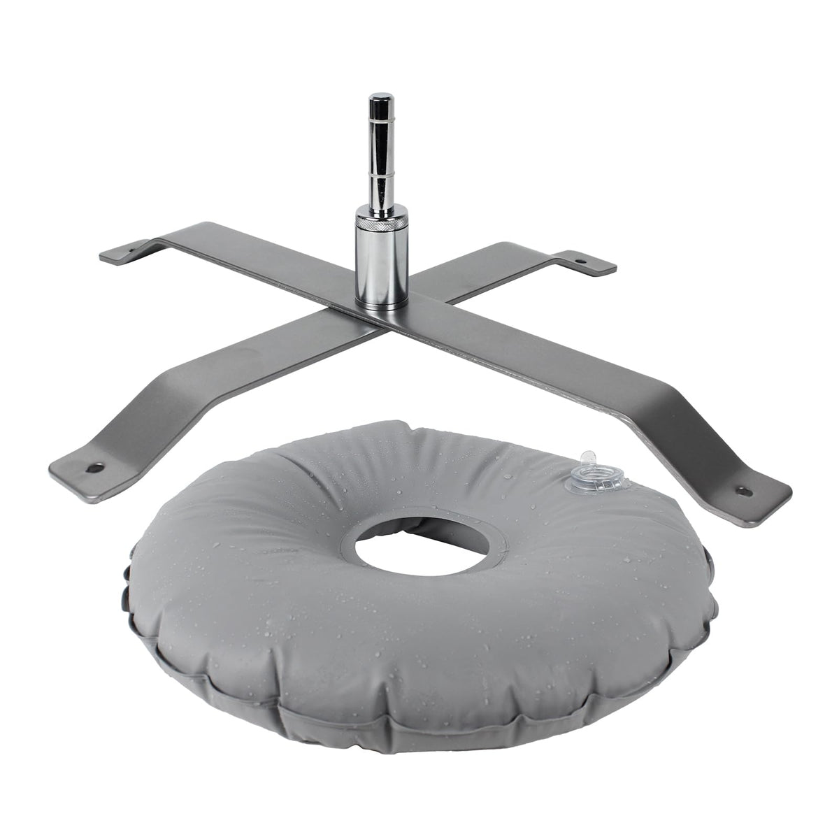 QSUM cross base front view showing stable footprint and durable finish