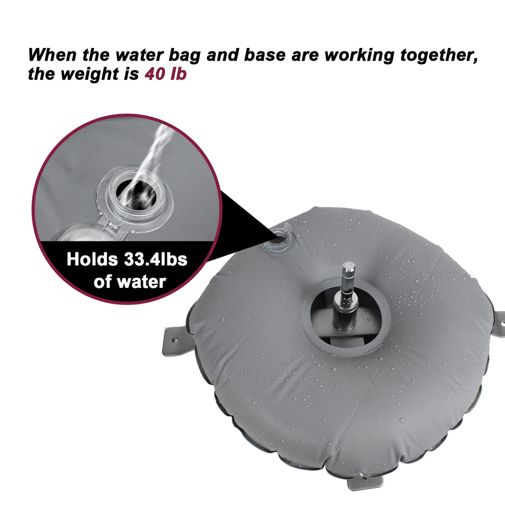 QSUM cross base with water bag ballast illustrating added wind resistance