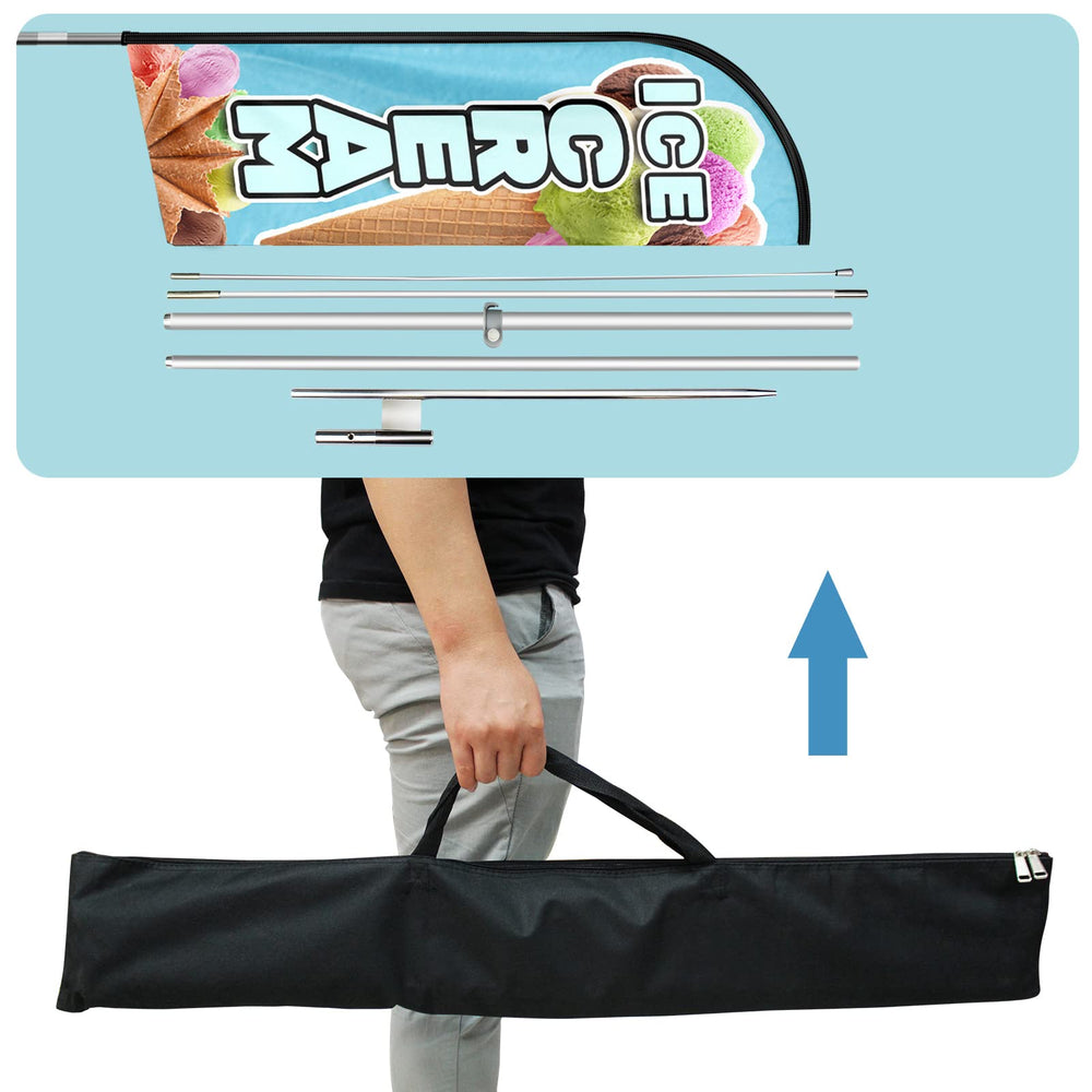 QSUM portable carry bag packed with pole, flag and stake for easy transport and storage