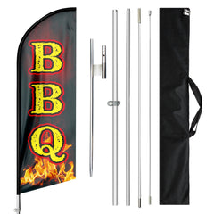 QSUM front view of full assembled BBQ swooper flag showing clear branding and visibility