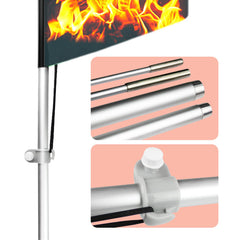 QSUM feather flag displayed at an outdoor market attracting foot traffic and attention