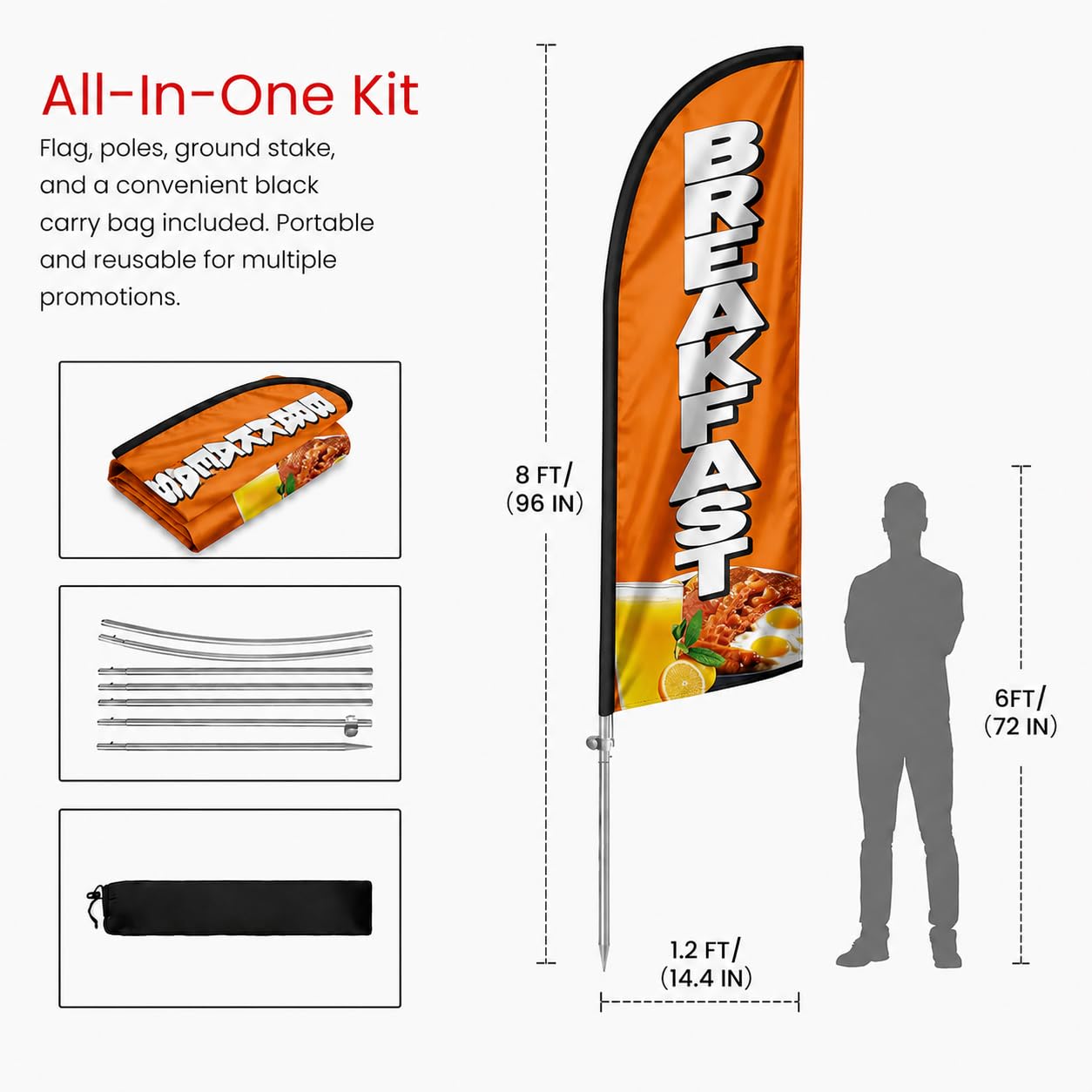 QSUM flag placed on a sidewalk drawing customers toward a storefront