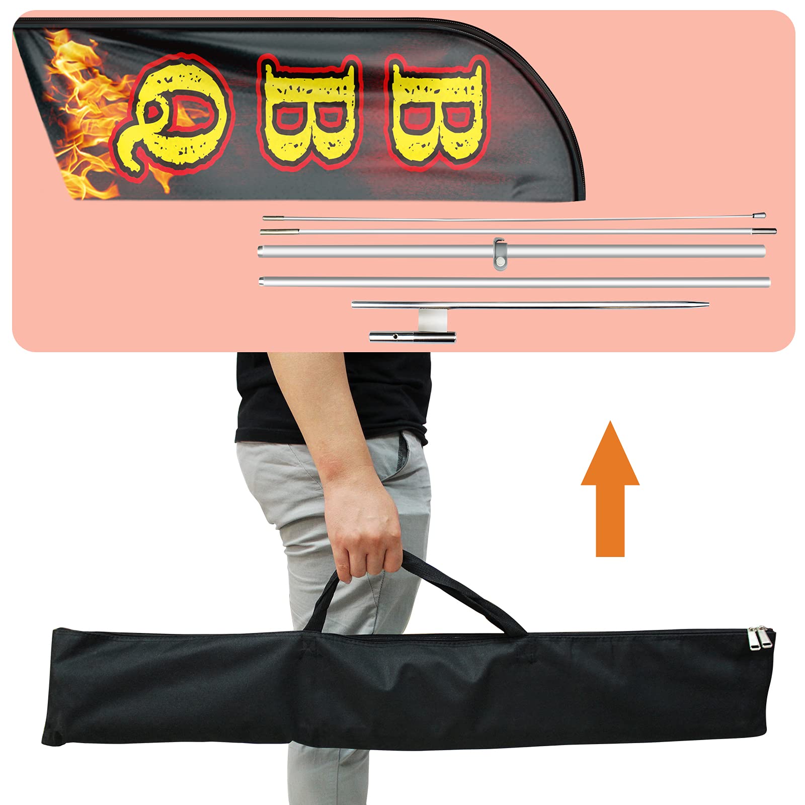 QSUM flag beside a person for size comparison demonstrating visible 11ft height