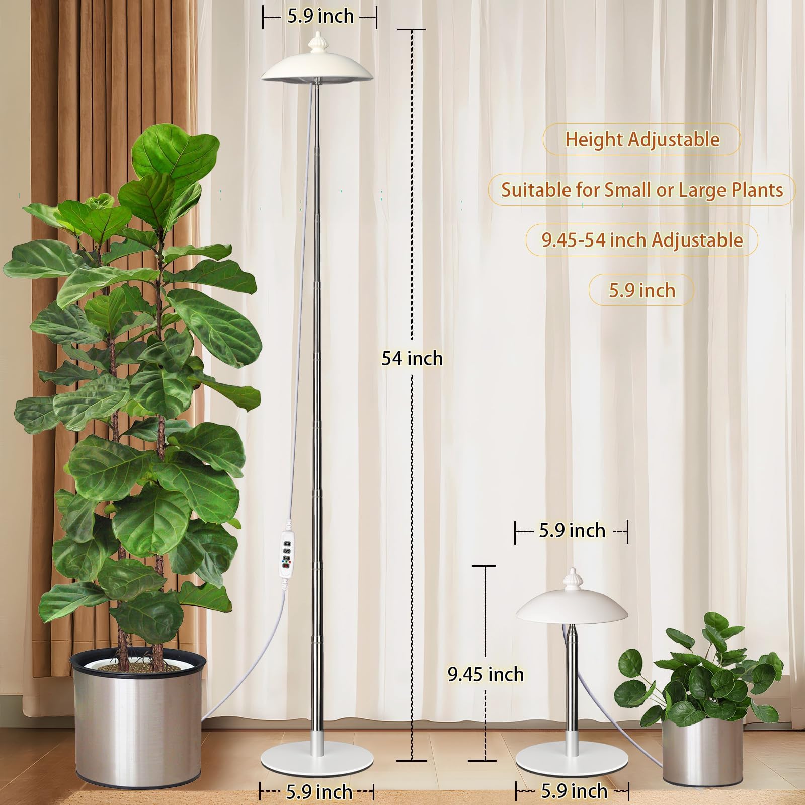 Qtittu extended height stand reaching tall plant canopy, enables overhead coverage