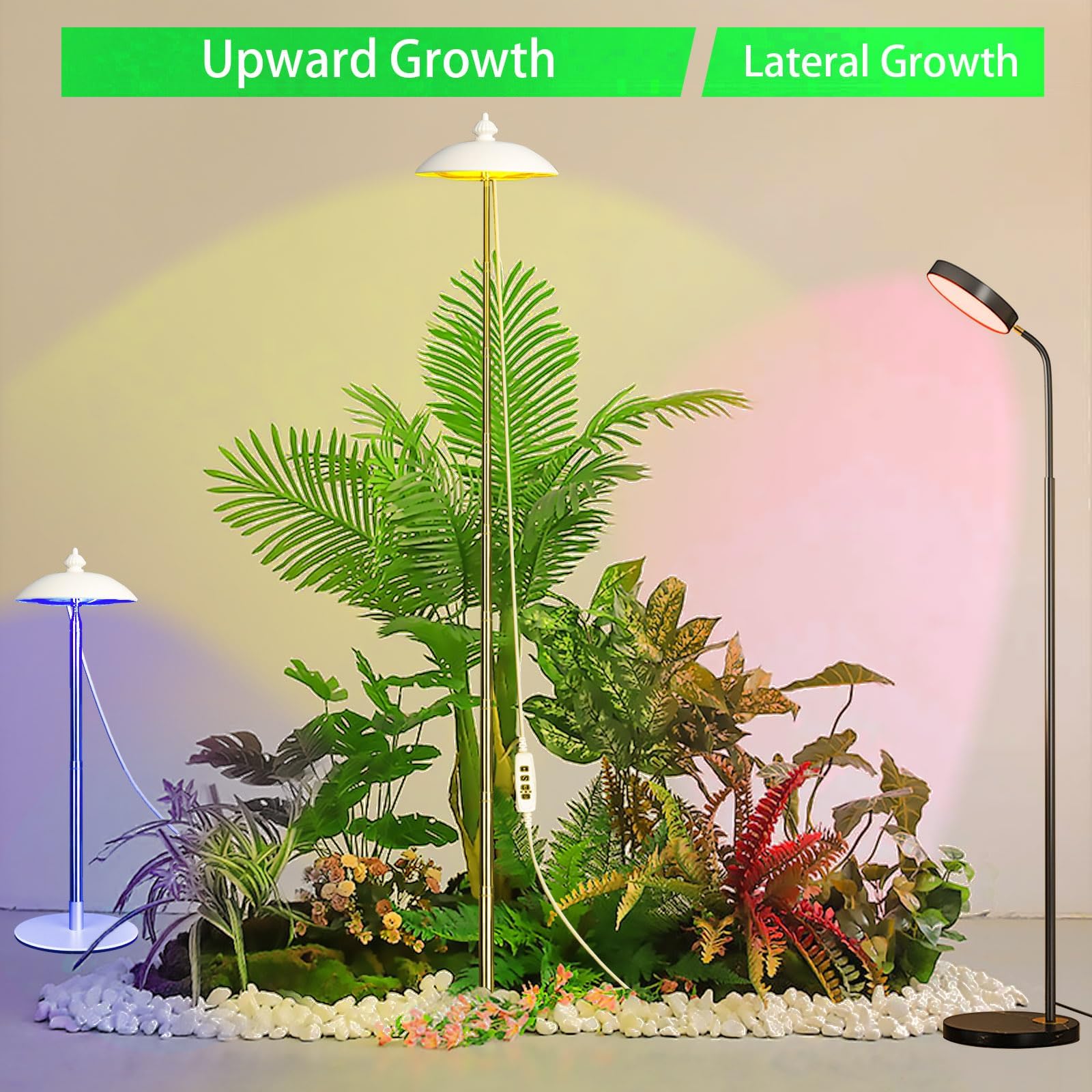 Qtittu grow light set in a corner with plants, brightens low-light living spaces