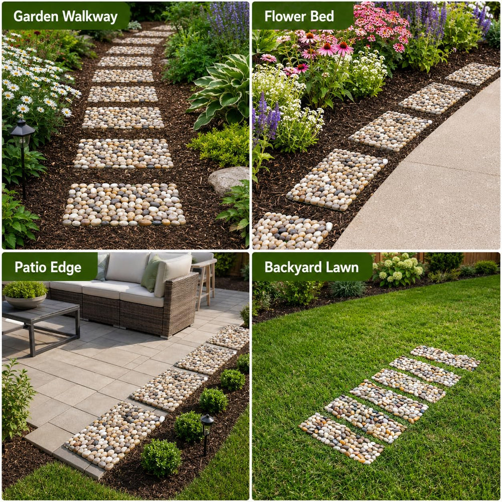 Qualdout flatlay of mixed color pebbles, displays natural earth-tone variety for design