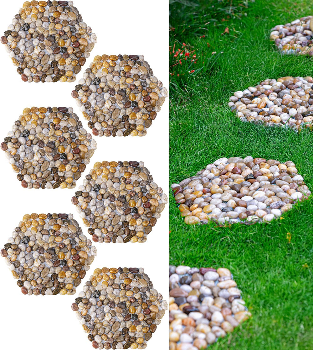 Qualdout front view of six hexagon stepping stones showing shape and finish benefit curb appeal