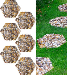 Qualdout front view of six hexagon stepping stones showing shape and finish benefit curb appeal
