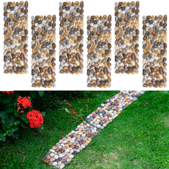 Qualdout front view of six rectangular pebble stepping stones, shows durable ready-to-lay set