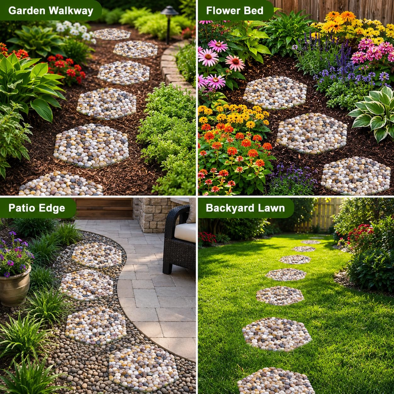 Qualdout stones placed beside flower bed protecting plants and creating decorative edge