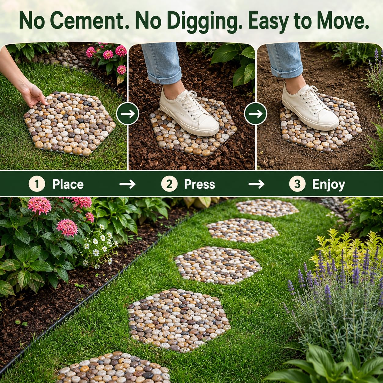 Qualdout stepping stones laid on grass guiding a neat outdoor pathway for cleaner shoes